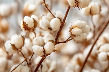 Macro photograph of creamy cotton bolls and seed pods for a rustic backdrop