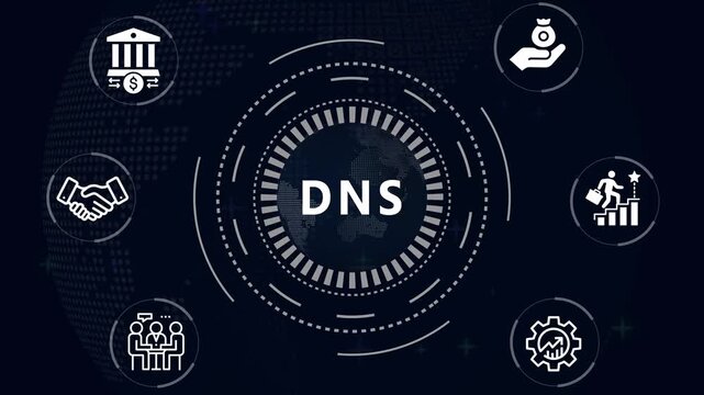 Futuristic Financial and Business  DNS in center of hexagonal diagram Accents finance technology World strategic technology on background.....