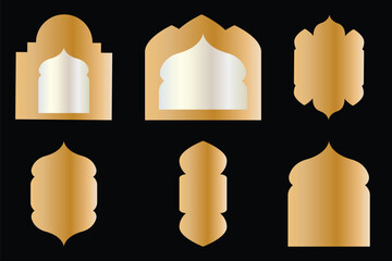 Golden Islamic arches and window frames on a dark background