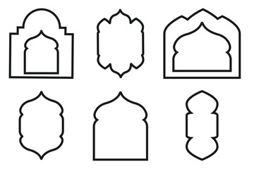 Collection of Black Silhouette Islamic Arch Shapes with Intricate Details