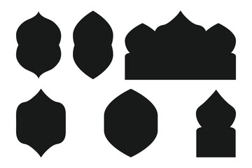 Collection of Black Silhouette Islamic Arch Shapes with Intricate Details