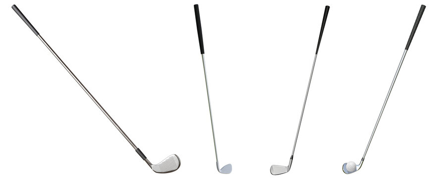 realistic photograph showcasing various golf clubs, perfect for sports equipment, leisure, and professional golf themes.