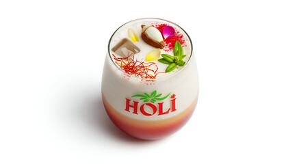 Traditional holi thandai drink in a glass with saffron and rose petals for festive celebration