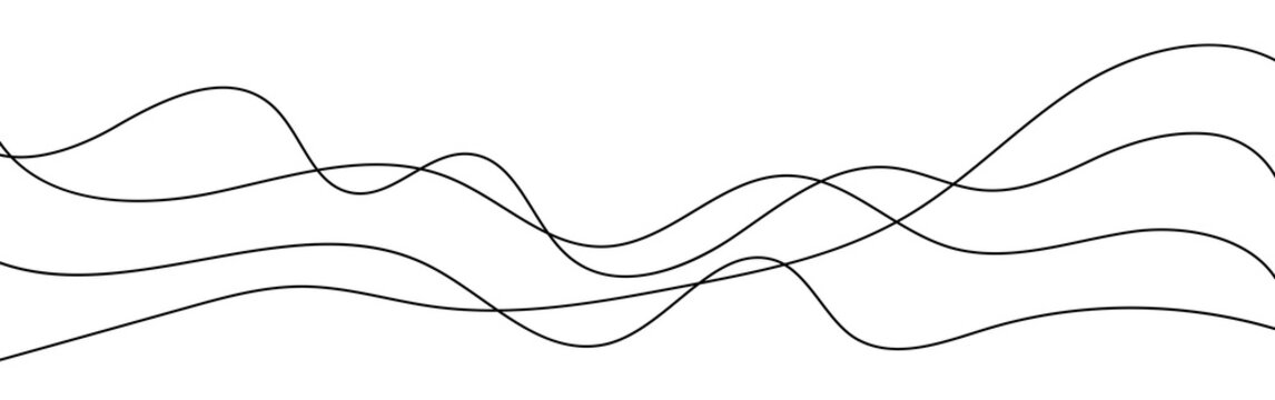 Irregular abstract wave lines background, long curly and squiggly hand drawn pattern in simple black and white vector style