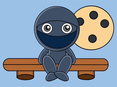 Cute Ninja Cookie Character, Adorable Black Mascot Illustration, Kawaii Ninja Food Drawing, Happy Snack Character Sketch, Cartoon Cookie Art, Funny Ninja Design, Cute Snack Collection

