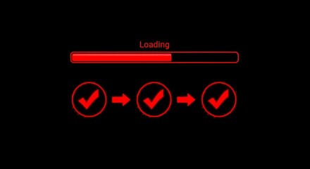 Progress indicator with loading bar and checkmarks symbolizing advancement