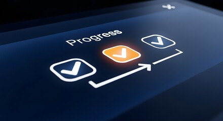 Progress indicator concept with checkmarks and loading step