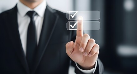 Businessman making progress with virtual checkmarks