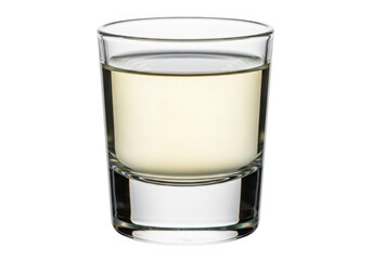A clear glass filled with a creamy white liquid, perfect for beverages or cocktails, isolated on transparent background