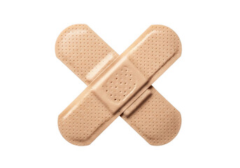 Two beige band-aids forming an x shape, perfect for medical or first aid concepts isolated on transparent background