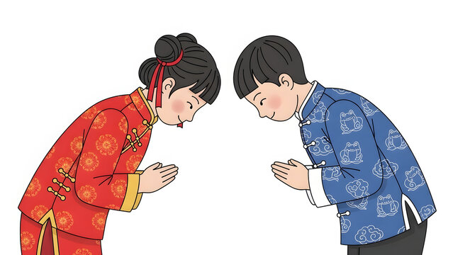 Man and Woman Bowing to Each Other.