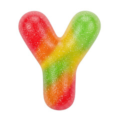 Colorful gummy letter y candy isolated on transparent background