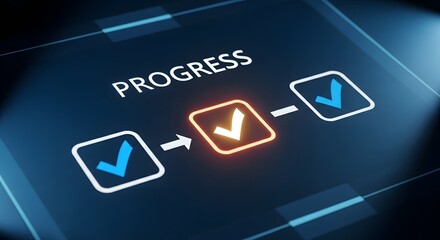 Progress indicator with checkmarks showing steps and advancement