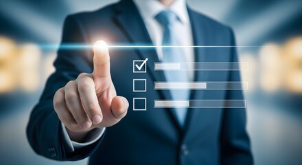 Businessman making progress with virtual checkmark and to do list