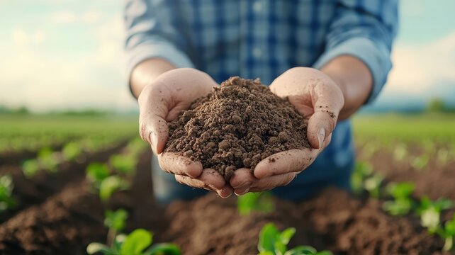 A close-up image juxtaposing human touch with satellite technology, emphasizing the connection between farmers and their land.