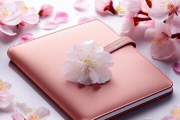 桜の花と新しいピンクの手帳