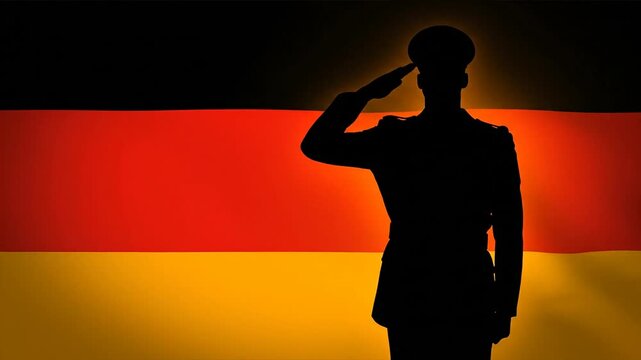 German Soldier Silhouette Saluting German Flag.