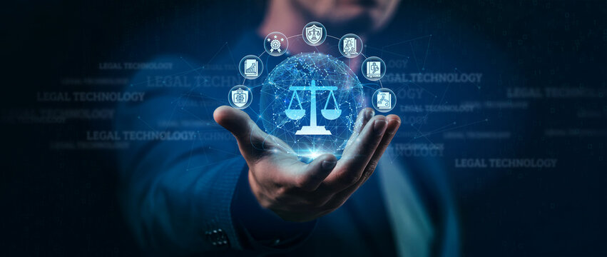 Corporate Counsel hands holding NDA legal technology document review contract drafting automation network connections compliance e-signature IP management.