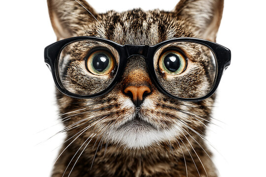 Whimsical cat wearing oversized glasses design isolated on transparent background