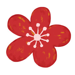 Obraz premium Red cherry blossom chinese new year flower decoration crayon watercolor kids illustration sticker icon elements