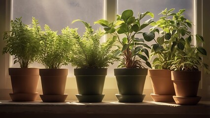 Obraz premium Calm lifestyle still life featuring indoor plants and cinematic natural daylight