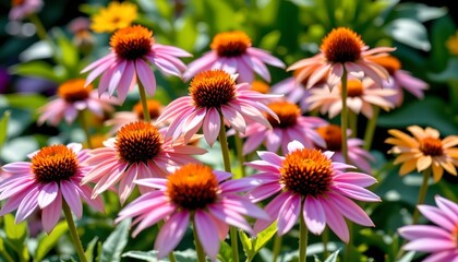 Obraz premium Colorful Coneflowers Bloom with Bright Background