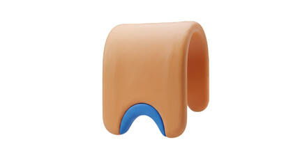 3D modeled tan rectangular object featuring a blue curved underside, detailed technical illustration, centered in clean design composition, perspective view. Isolated on transparent background.