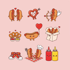Adorable Hot Dog Characters A Cute Collection of Food and Love Illustrations