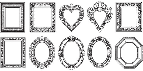 Obraz premium Collection of ornate vintage picture frames in various shapes and styles.
