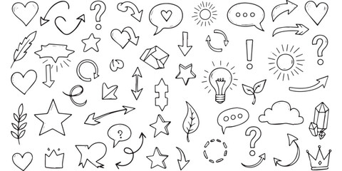 Obraz premium Hand Drawn Doodle Elements Collection Arrows Hearts Stars Bubbles.