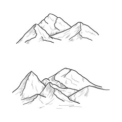 Mountains, black and white sketch. Vector illustration. Nari sovan rocks and stones hand drawn in simple style, isolated on white background