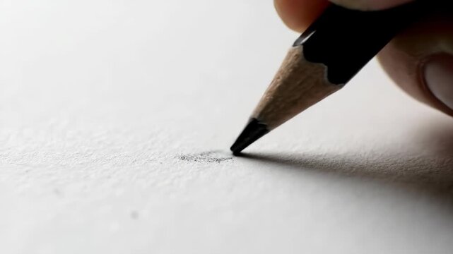 A close up macro shot captures a wooden pencil s sharp graphite tip poised to write on a blank white paper surface creating art or writing notes