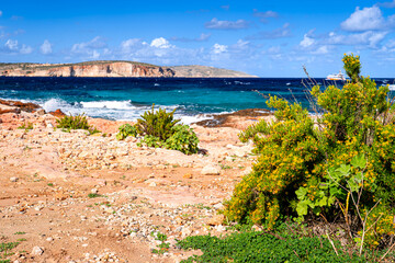 Rocky coastline of holiday island is perfect for vacation. Malta boasts stunning turquoise waters...