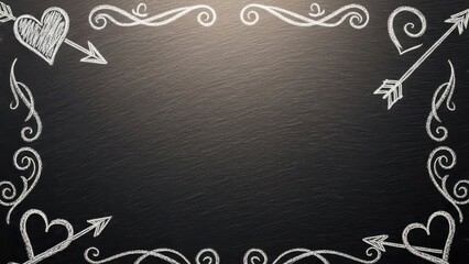 Chalk drawn Valentine's Day border on blackboard with hearts and arrows