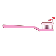 Pink Toothbrush with pink toothpaste with hearts cartoon cute