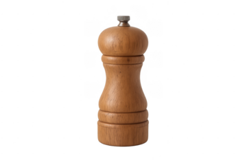 Wooden pepper mill standing on transparent background