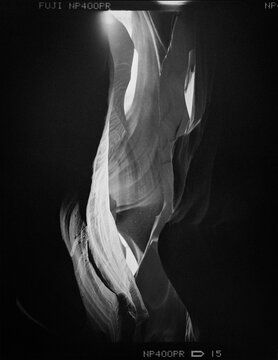 Black and white abstract slot canyon film scan
