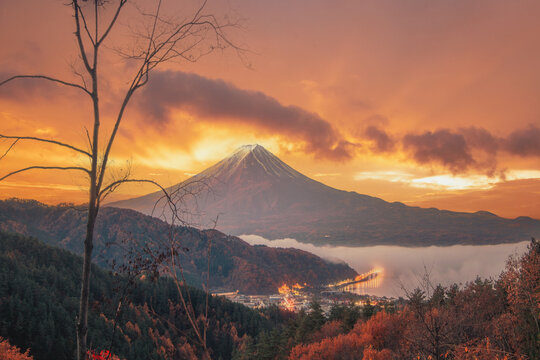 Fuji Mountain in Autumn during sunrise,Japan