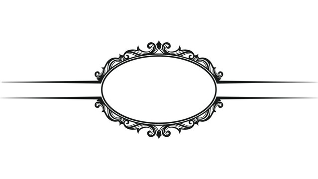 Ornate oval vintage frame with intricate black line art patterns and horizontal borders, ideal for elegant invitations or classical label designs.