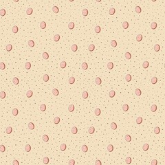 Seamless repeating pattern with soft pastel Easter eggs and scattered dots on warm beige background. Gentle spring design ideal for textile prints, wrapping paper, wallpapers, nursery decor, packaging