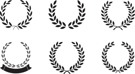 Collection of laurel wreaths and ribbons icons © MR JOKER