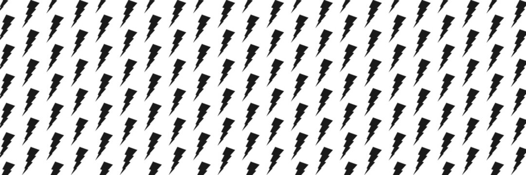 Lightning pattern backdrop with black bolts scattered across surface. Thunder shapes, electric symbols, energy icons densely packed. Vector. Dynamic posters, comic art, superhero themed covers.