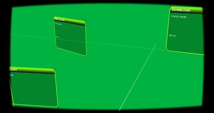 White rod appearing at center sparking neon panels shifting, showing status, transparent background