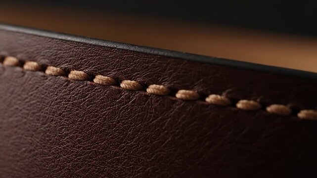 Close up of detailed stitching on rich brown leather The craftsmanship highlights quality and texture A tactile close up of handcrafted luxury Perfect for design inspiration