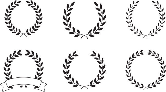 Set of laurel wreaths and ribbons for awards decorations and graphic design elements