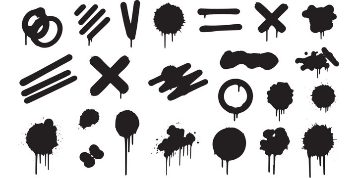 Collection of Black Graffiti Spray Paint Splatter and Drip Elements.