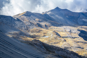 High altitude lakes and Crousette Pass viewed from the summit of Mount Mounier.
