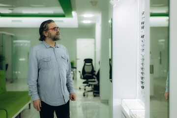 Obraz premium Mature man choosing new eyeglasses at optician
