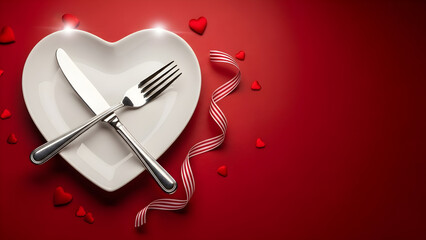 Valentine's Day dinner table setting with heart shaped plate