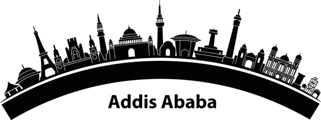 Addis Ababa skyline silhouette in black and white design  